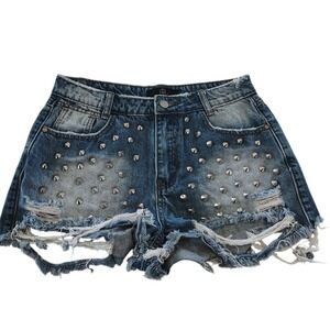 Missguided Womens Blue Distressed Studded Denim Shorts High Rise Size 6